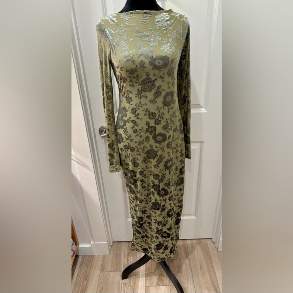 See You Monday Velvet Floral Sage Backless Dress